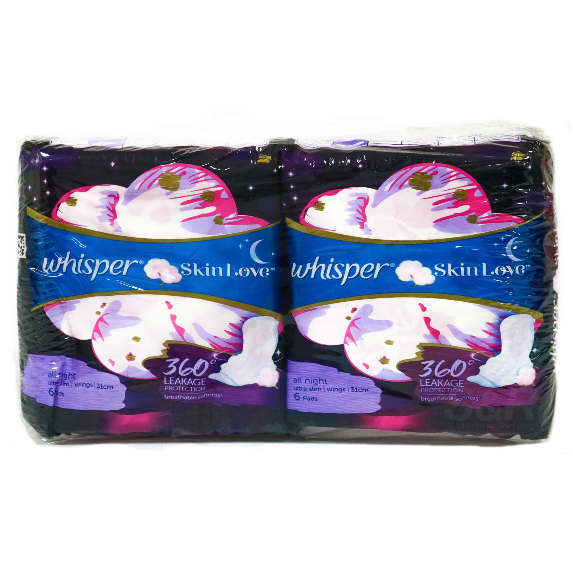 Whisper Skin Love All Night 360 Leakage Protection Sanitary Napkin 2 packs